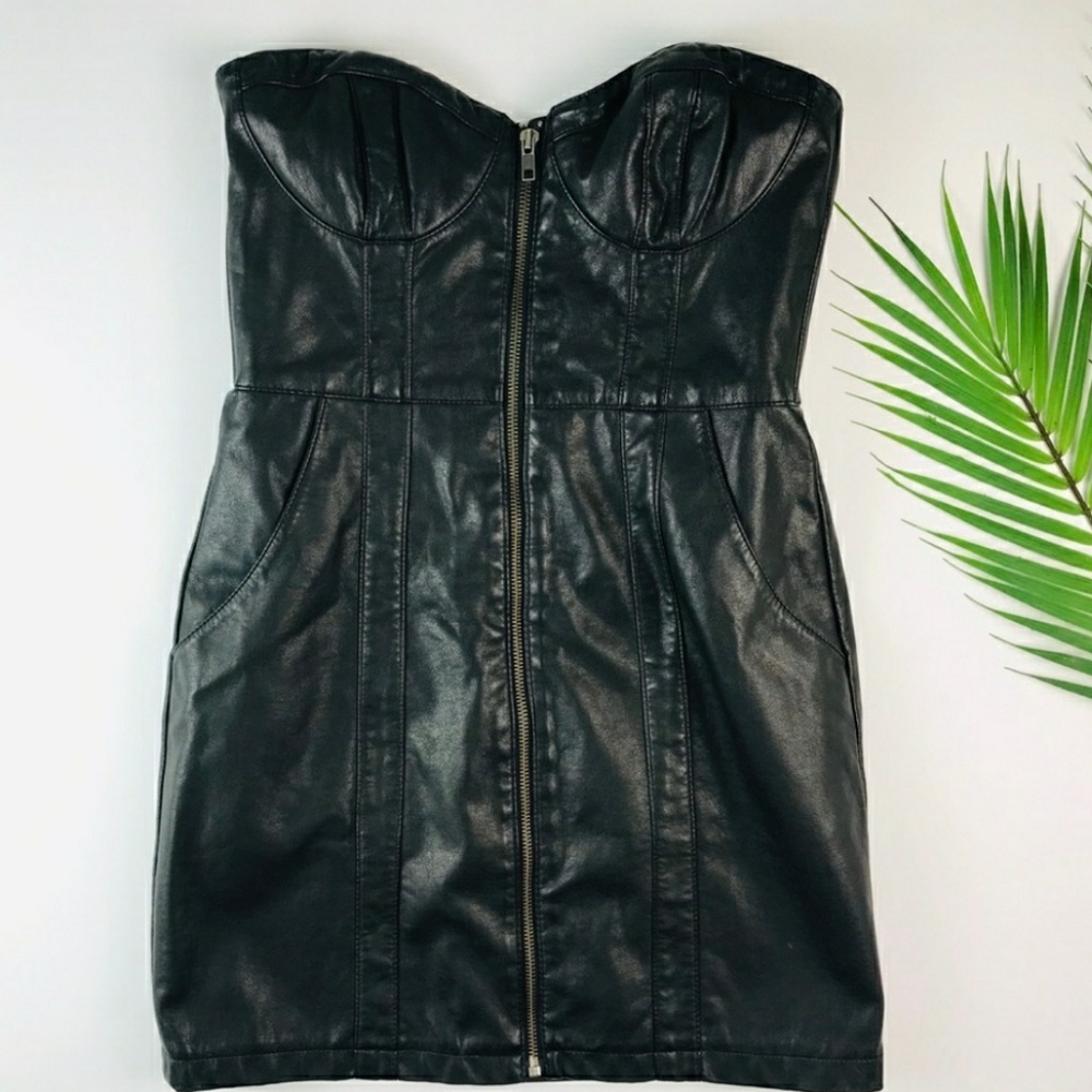 Strapless pleather dress